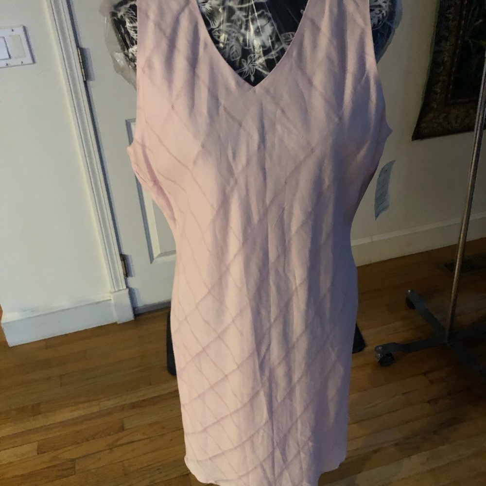 Sherry Taylor size XL pink v-neck sleeveless dress linen like bias cut - Picture 4 of 10